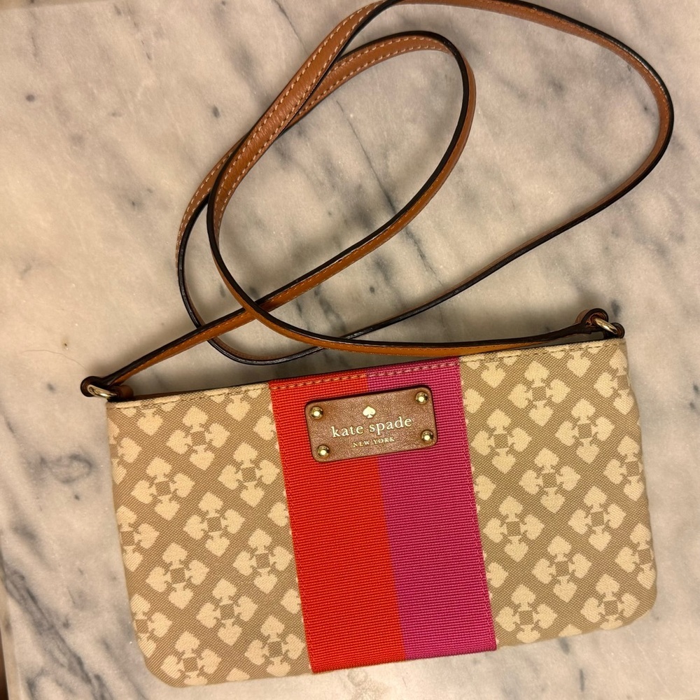 KATE SPADE Presley Crossbody Bag Classic Jacquard Stucco Orange Pink Purse EUC